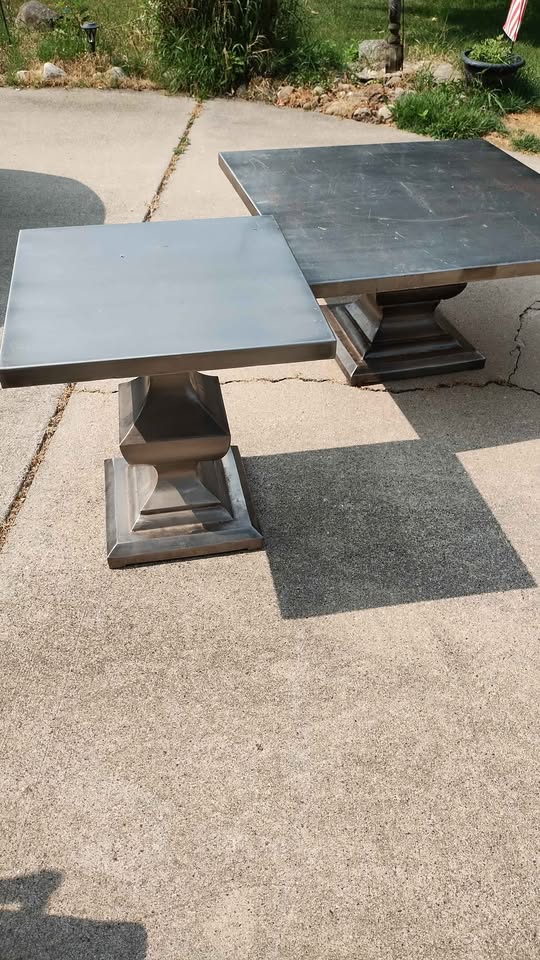 Set of 2 Nickel Plated Pedestal Tables