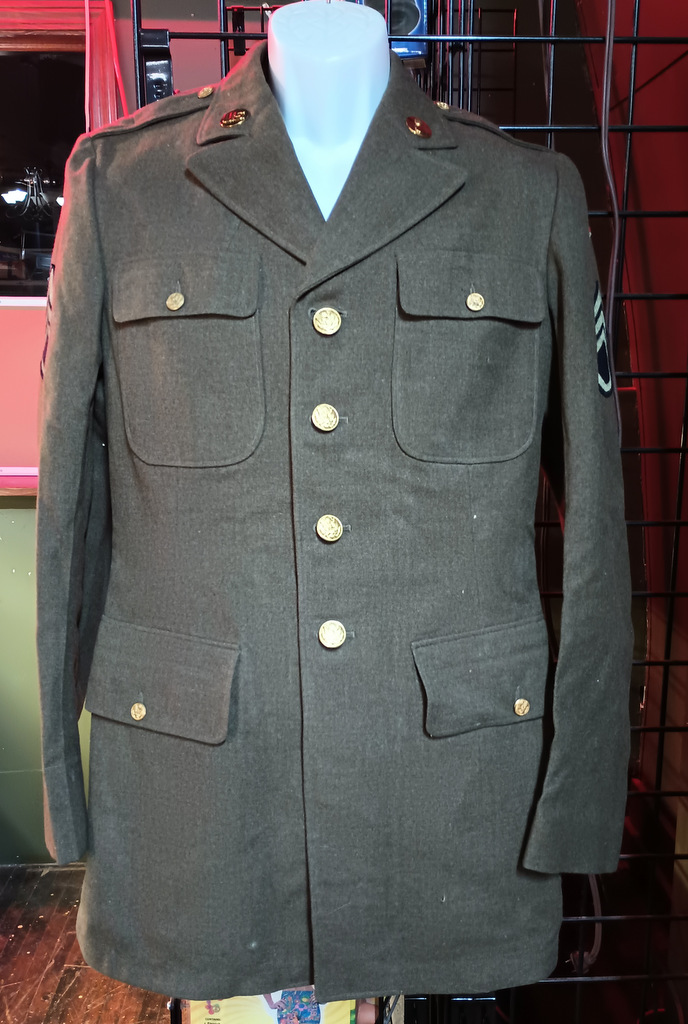 Vintage WWII Coat / Short coat 1942 DK Green Wool Size 39L