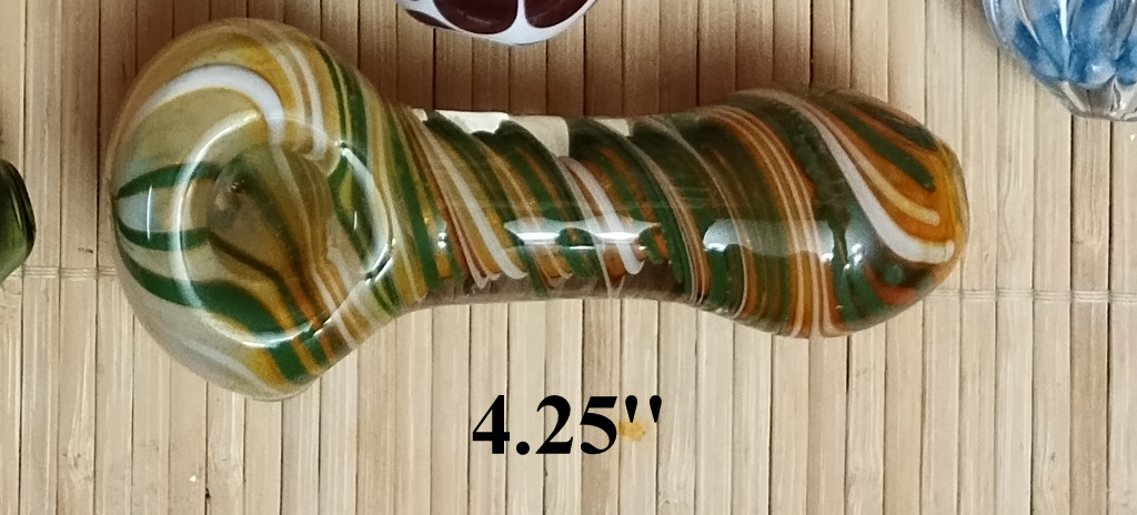 4.25" Hand-blown Green, Amber & White Glass Pipe