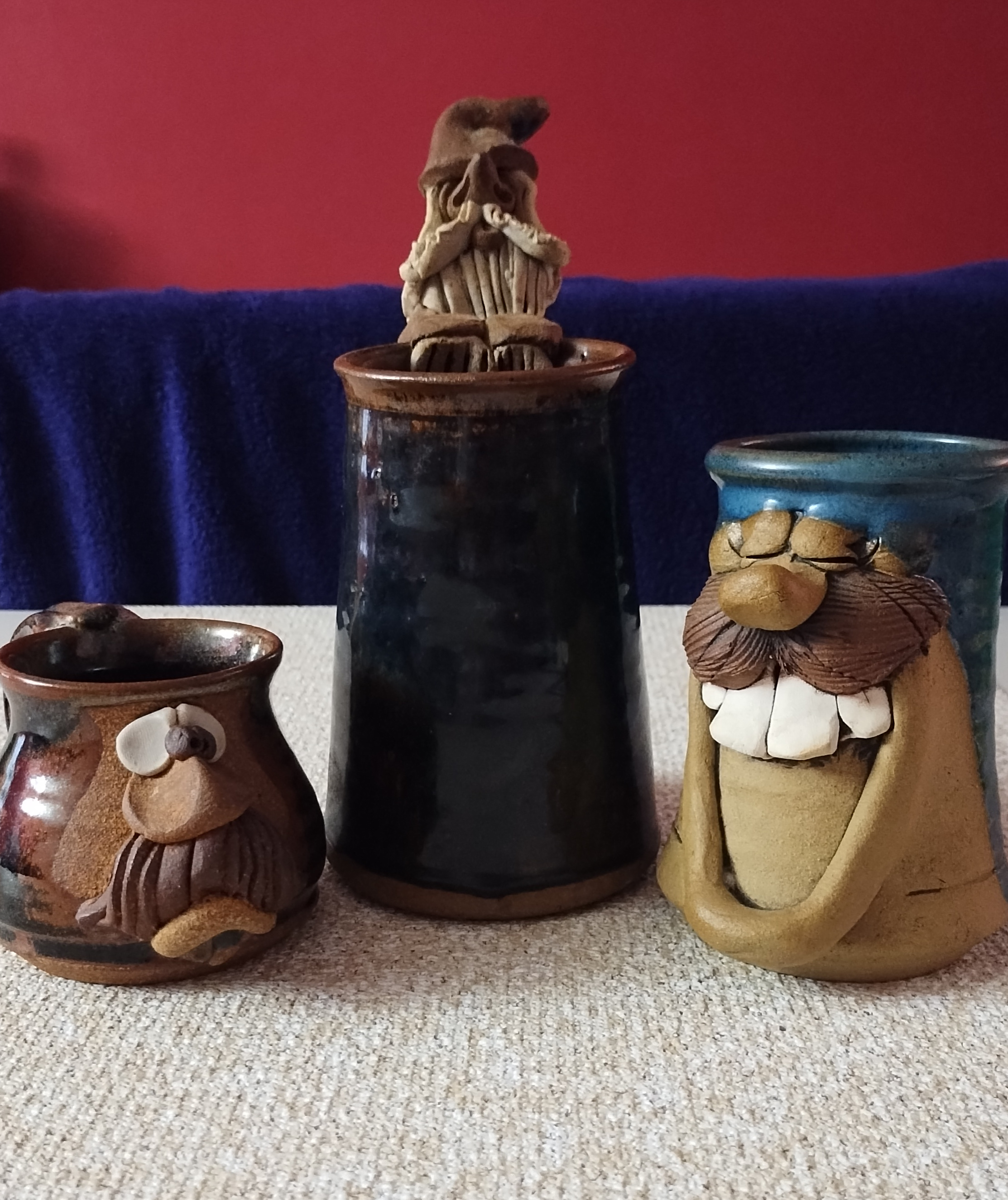 (3) Ugly Mugs! 3D Hand Carved S1T1