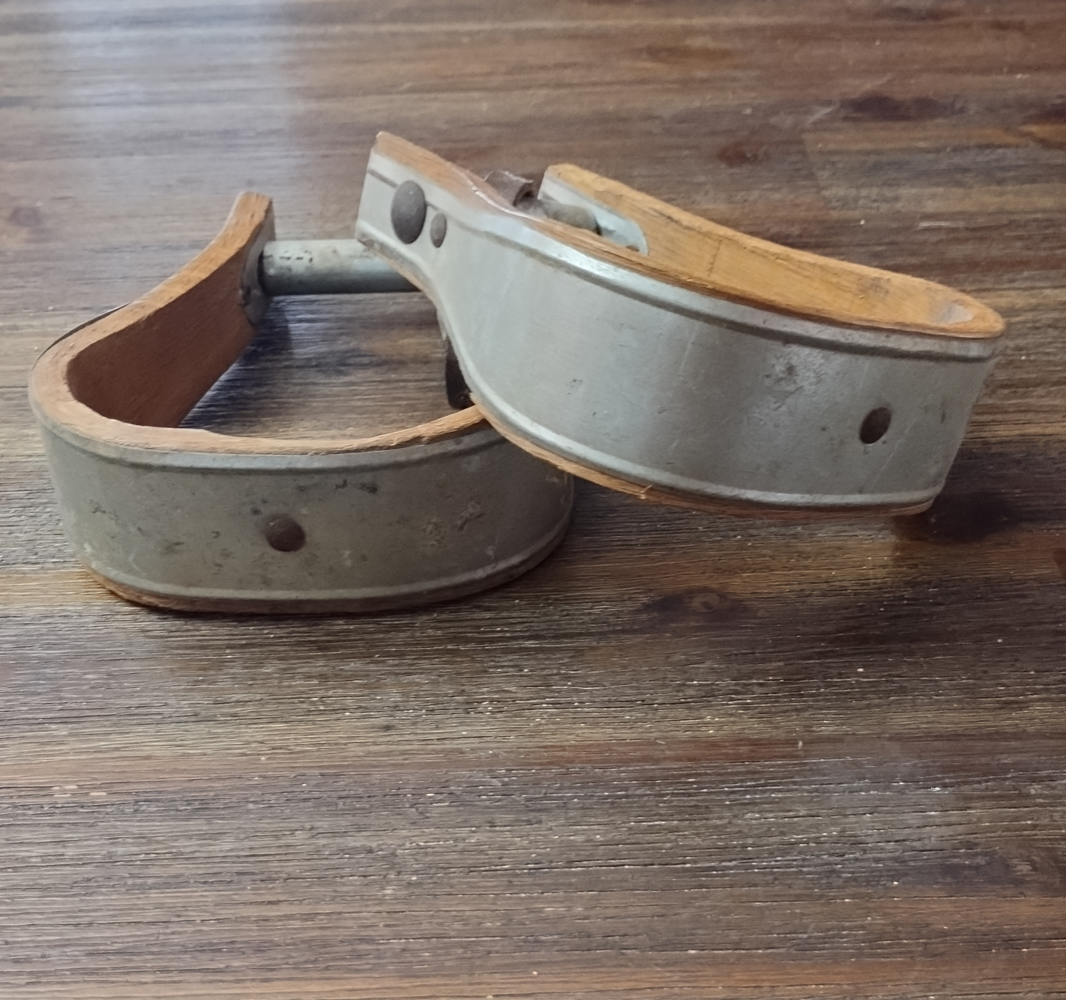 Set of 2 Vintage Wooden Metal Bound Stirrups